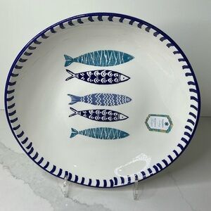 Papart Fishes Large Salad Serving Bowl Blue & White 11.5” Hand Painted in Turkey